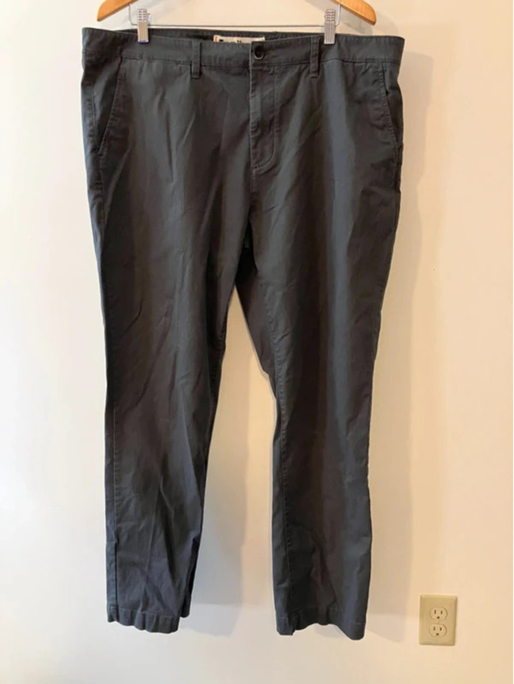 Tailor Vintage Mens 40x32 Chino Pants Charcoal Grey Stretch Cotton Flat Front